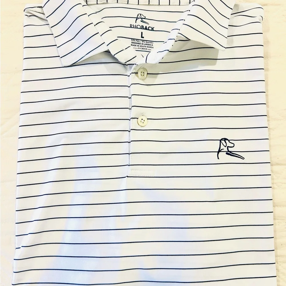 Rhoback Men's Polo Shirt - White with Black Stripes - Picture 5 of 5